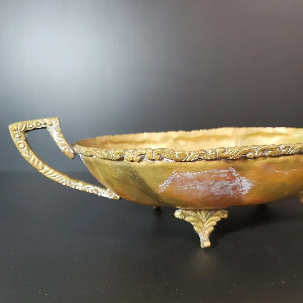 Vintage Hecho En Mexico Copper and Brass‎ Centerpiece Dish Ornate Footed